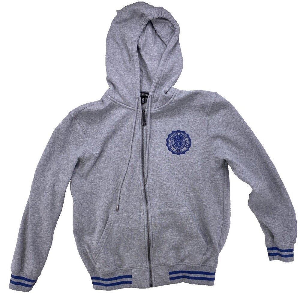 True Religion Alumni Logo Full Zip Hoodie Mens Medium Gray Streetwear Skater